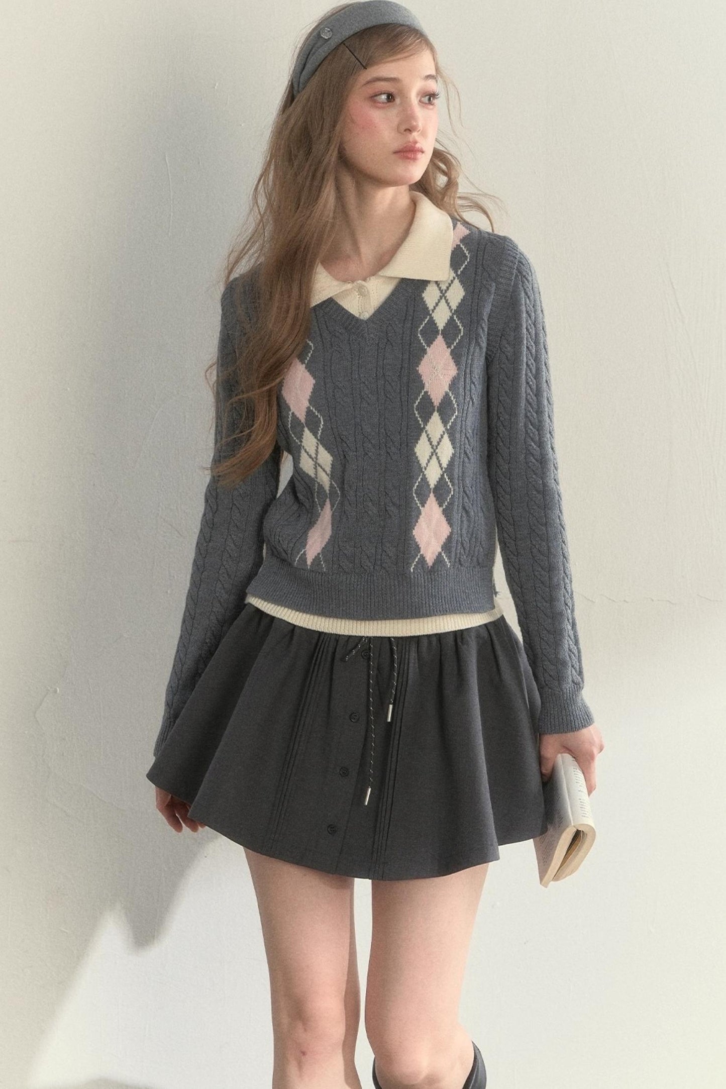 Retro Argyle Knitted Sweater