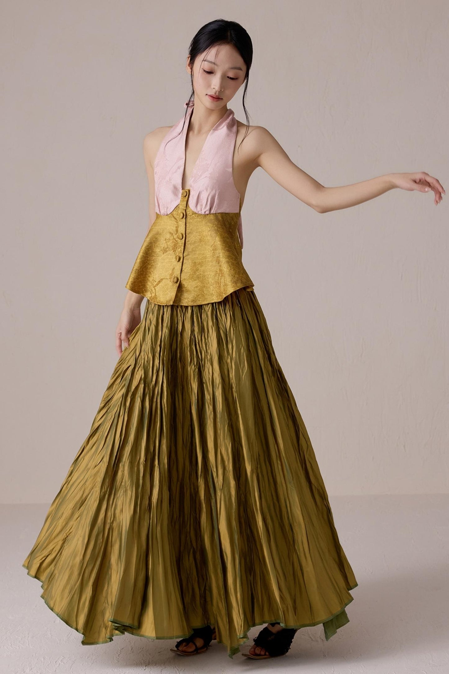 Pink Jacquard Backless Vest