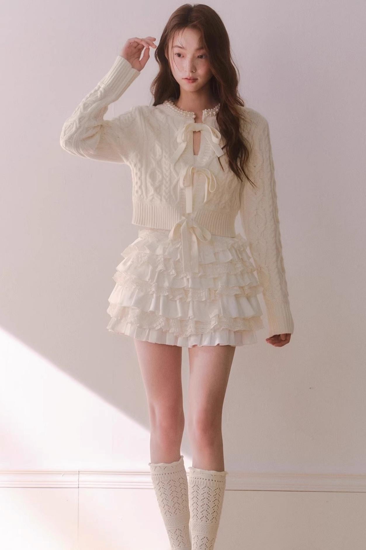 Off-White Satin Lace Skirt
