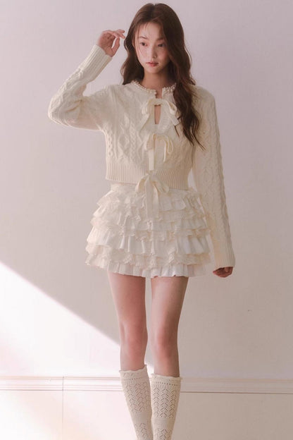 Off-White Satin Lace Skirt