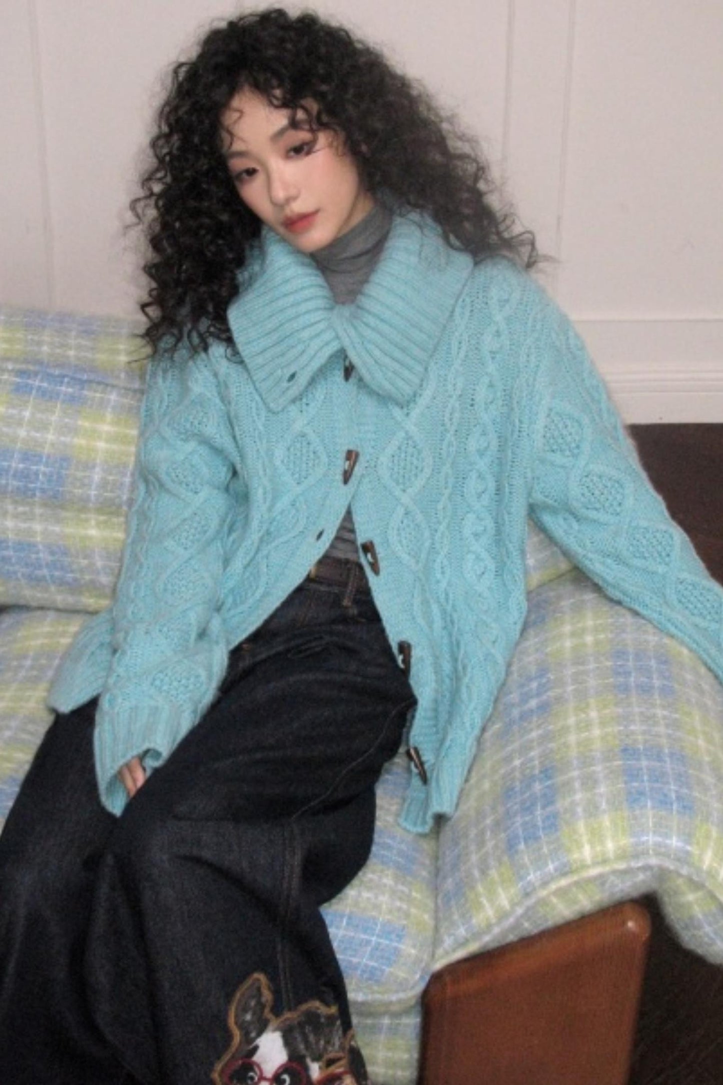 Wool Cable Knit Cardigan
