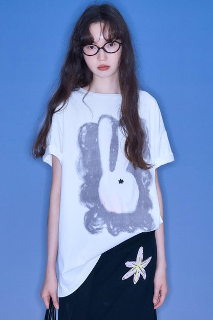 Rabbit Head Printed Cotton T-shirt