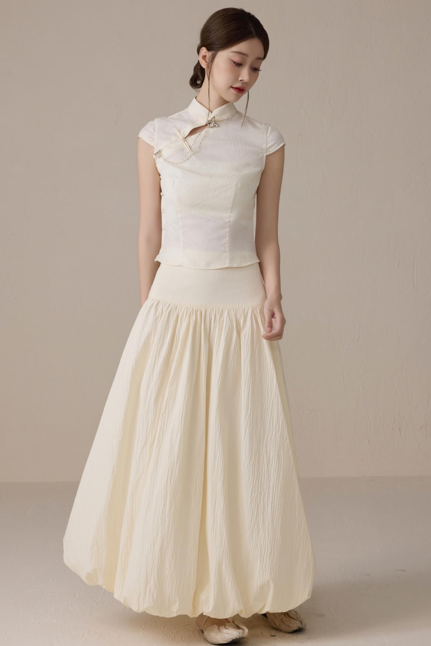 Beige Short Sleeve Top