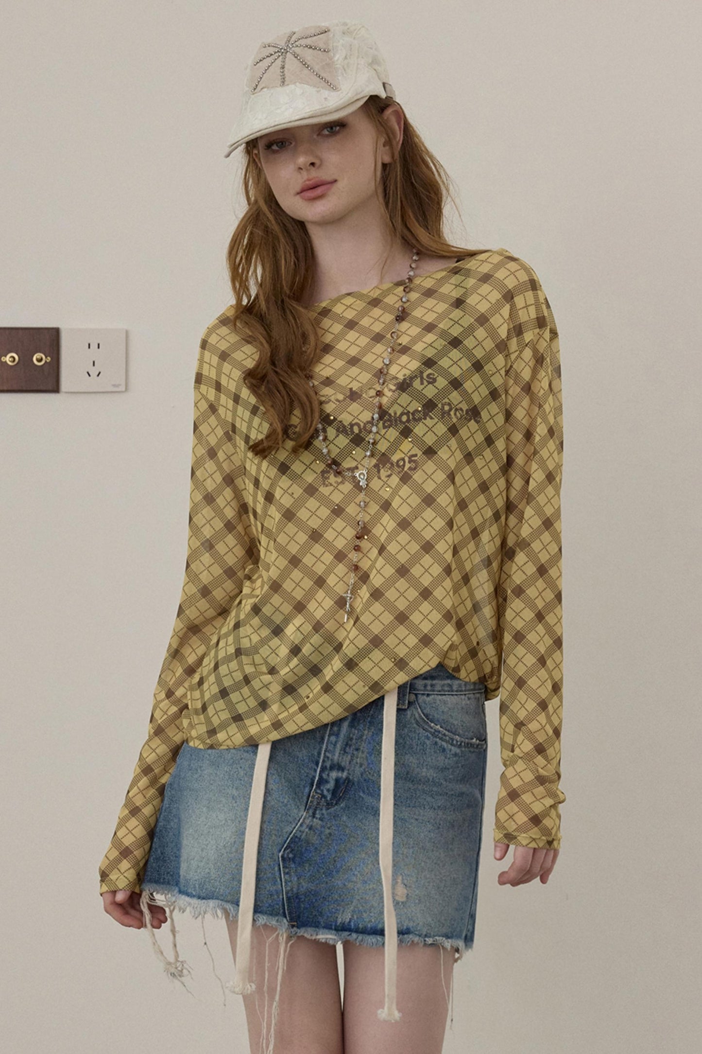 Wooha Retro Plaid Long Sleeve T-Shirt