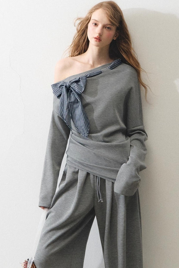 Slanted Shoulder Bow Suit Set-Up