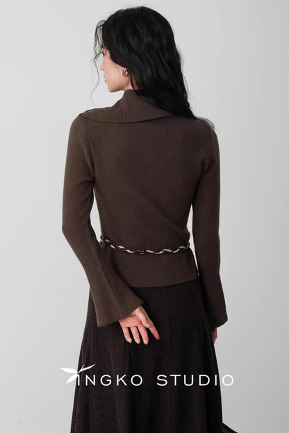 Hollow Slanted Collar Sweater