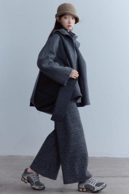 Carbon Gray Plush Wool Knit Set-Up