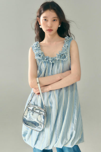 Blue Jellyfish Embroidered Striped Vest Dress