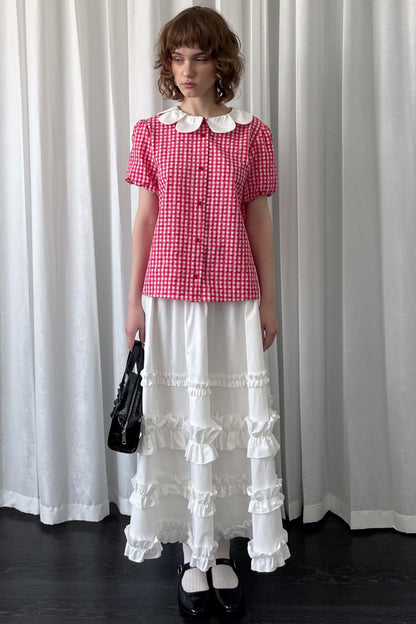 Red Plaid Lantern Sleeve Shirt