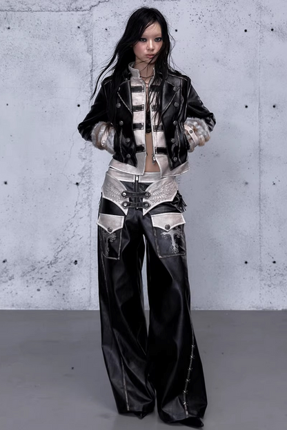 Street Punk Lederjacke im Used-Look