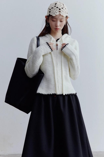 Cream Hooded Sweater Jacket