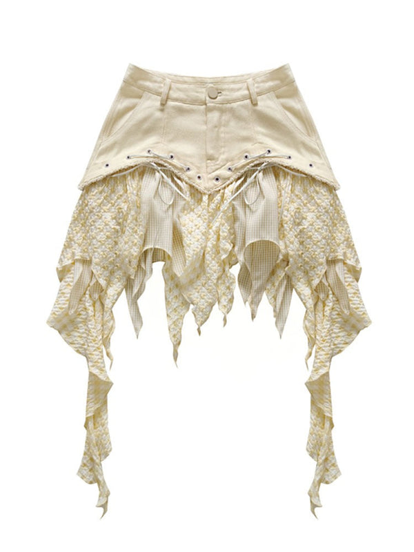 Irregular Hem Patchwork Mini Skirt