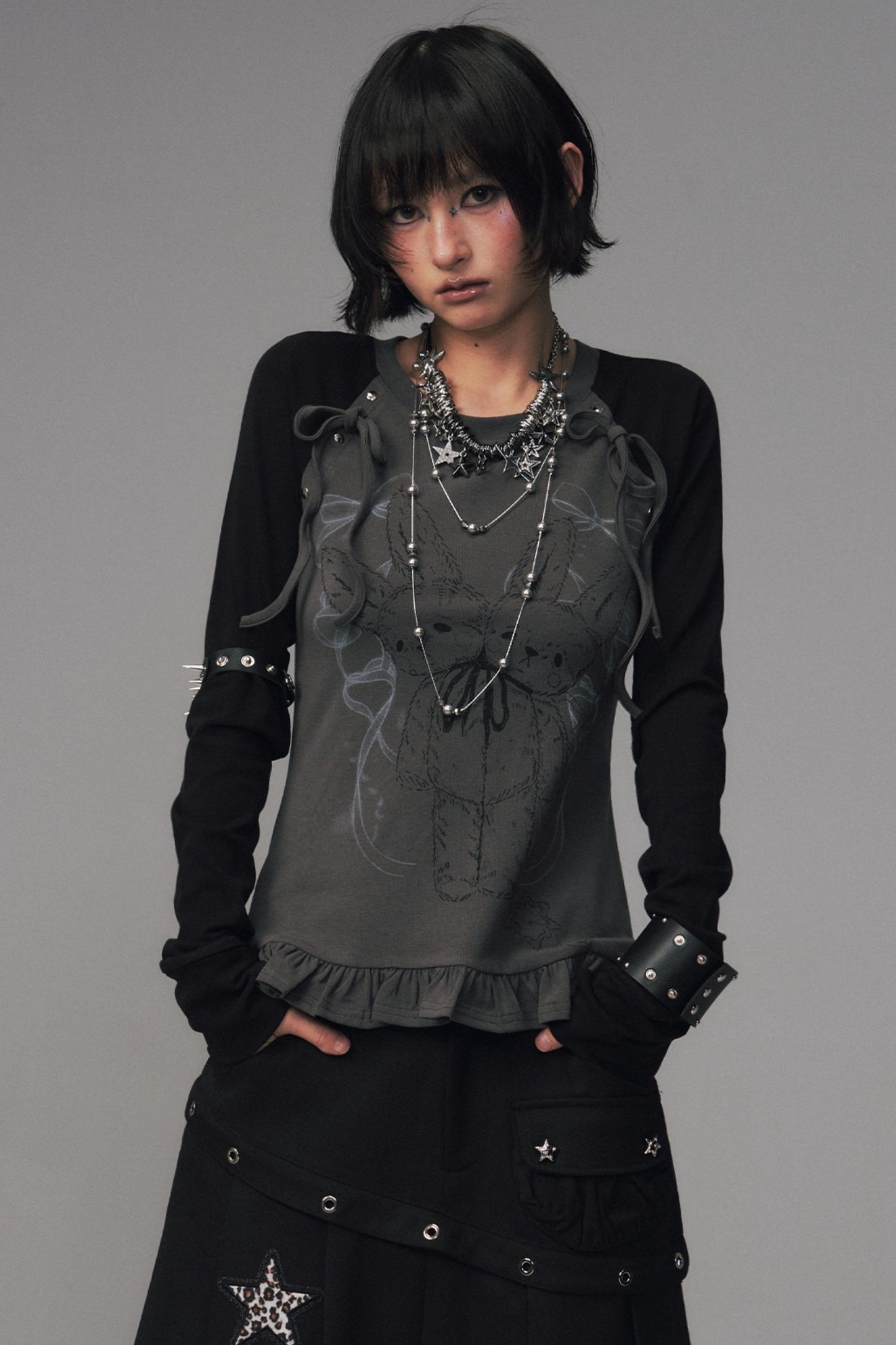 Asian Lace Stretch Long Sleeve T-Shirt