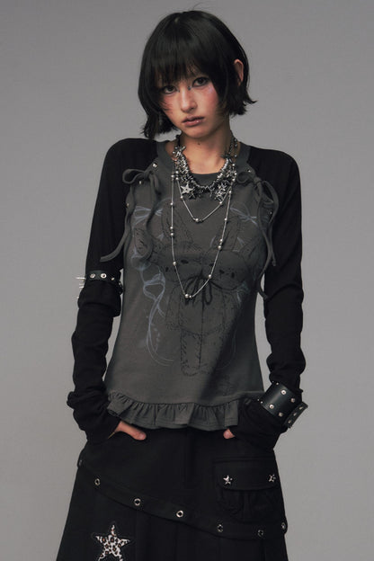 Asian Lace Stretch Long Sleeve T-Shirt