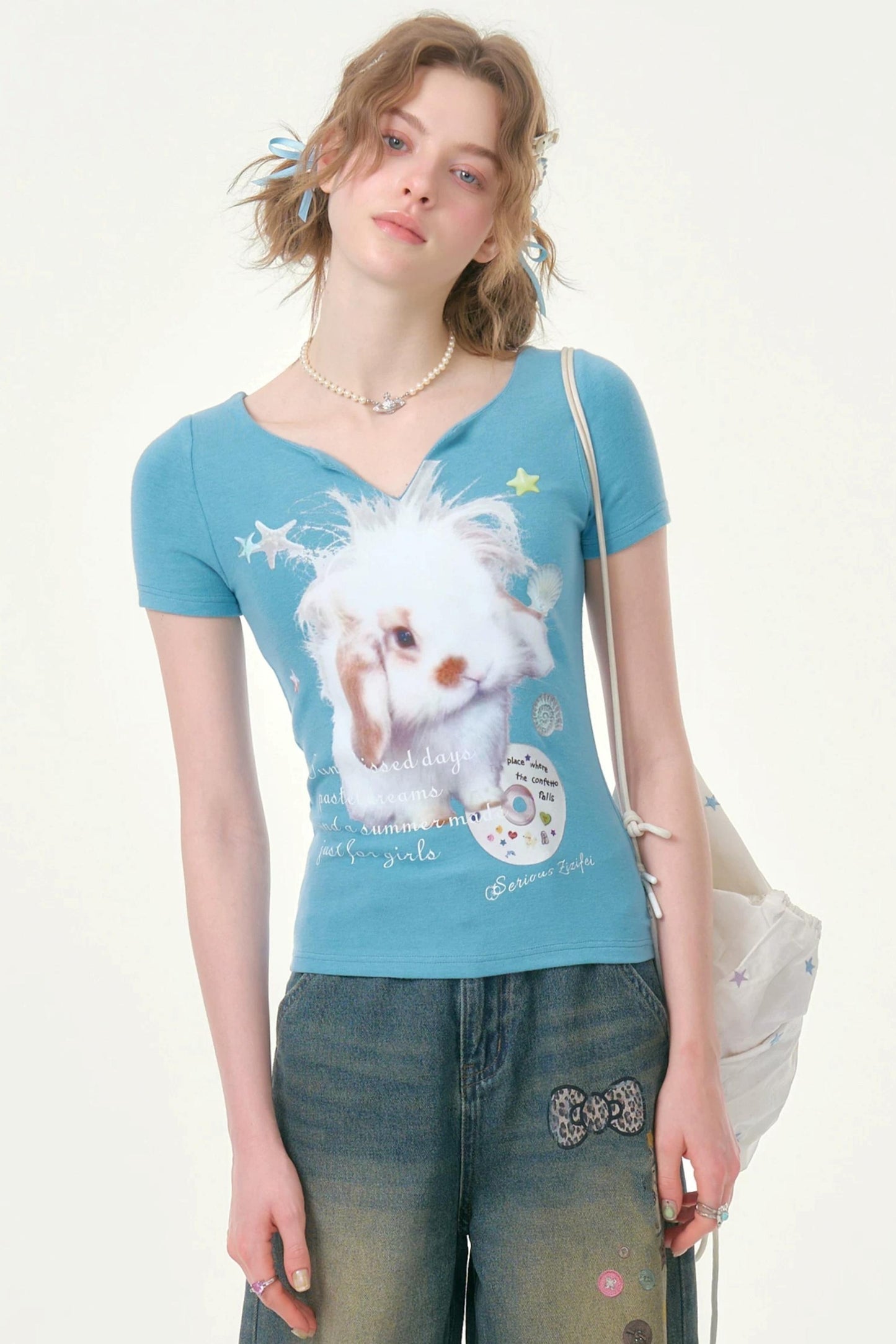 Blue Rabbit V-Neck T-Shirt