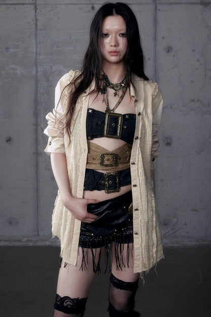 Vintage Lace V-Neck Bubble Sleeve Shirt