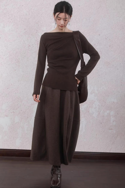 Tea Brown Pleated Sweater