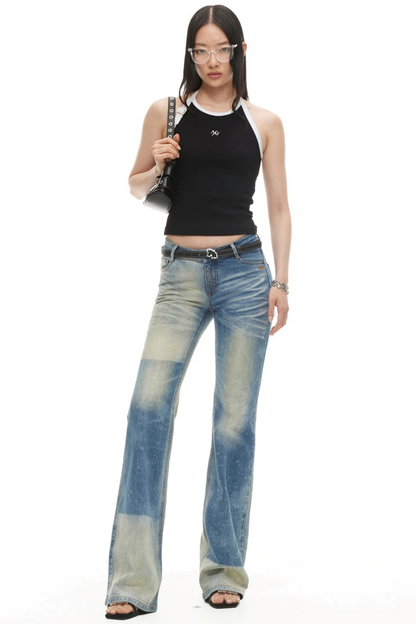 Sand-Washed Color-Blocked Halter Top