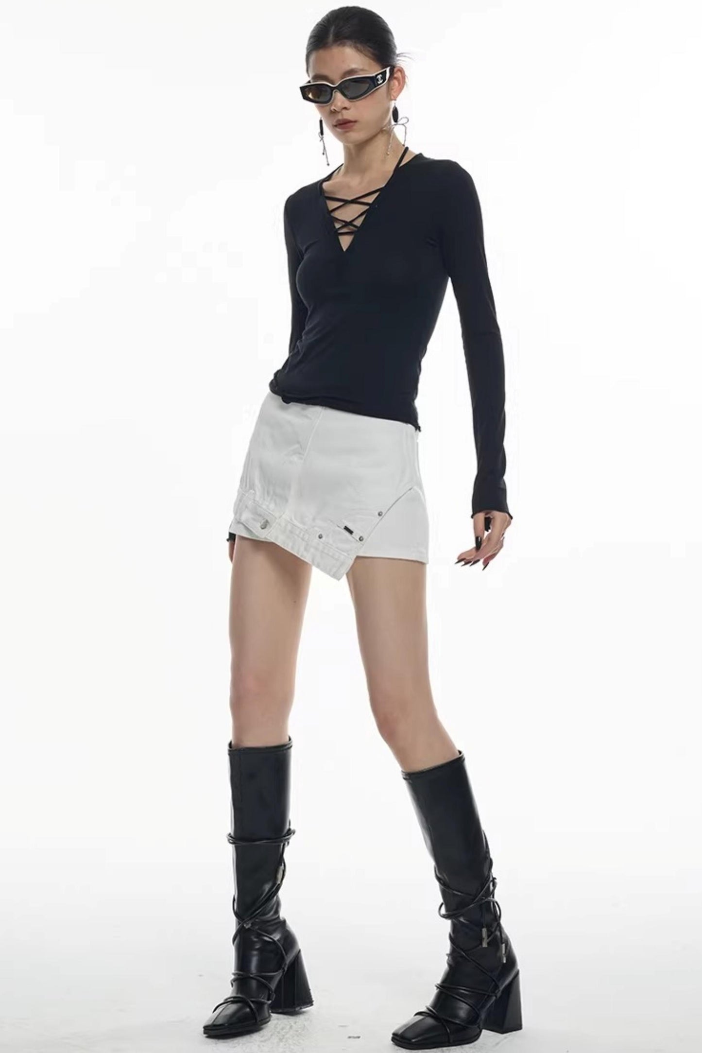 Asymmetrical A-Line Denim Shorts
