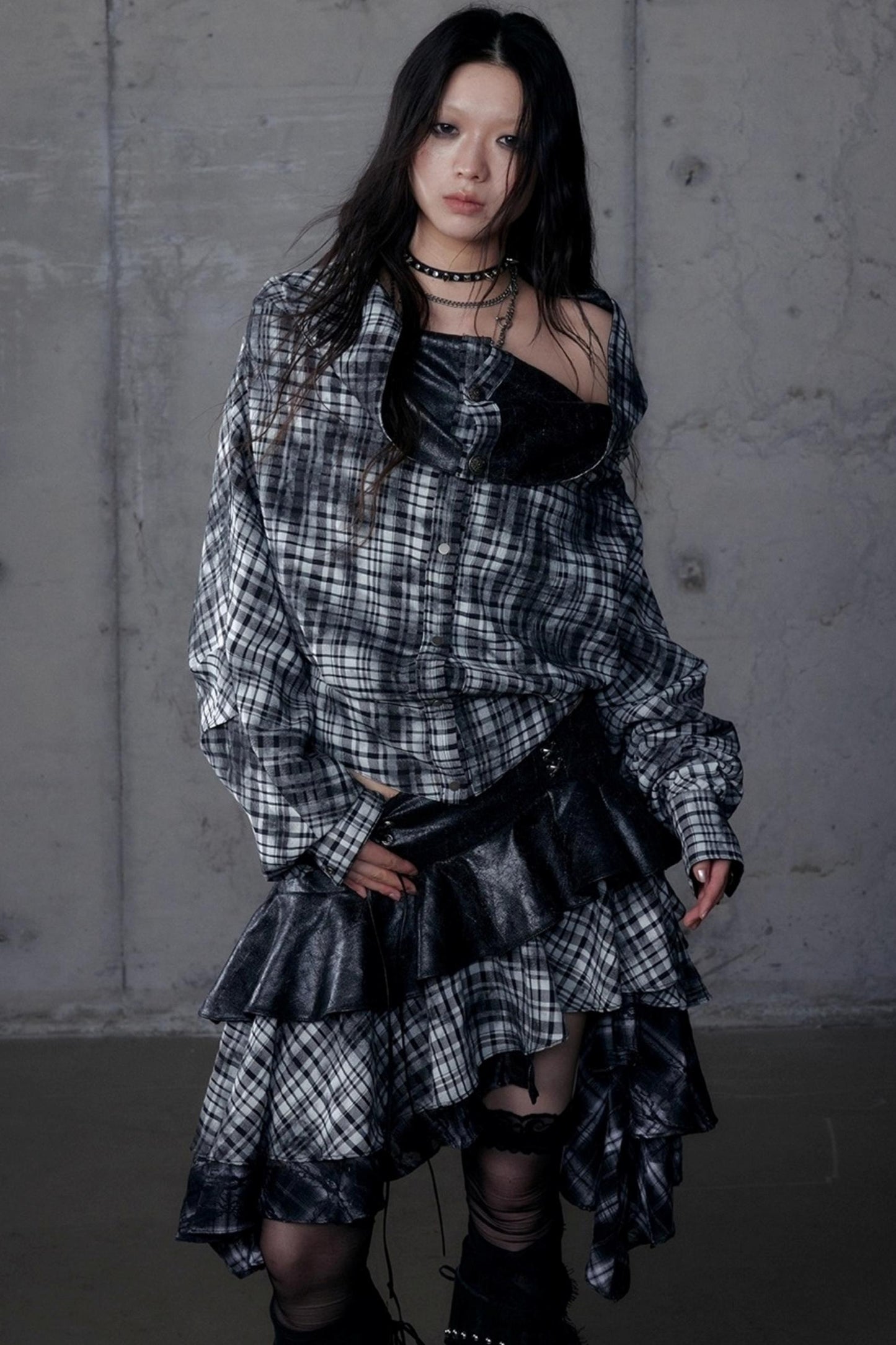 Dark Plaid Leather Top