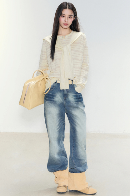 Striped Knit Shawl Sweater