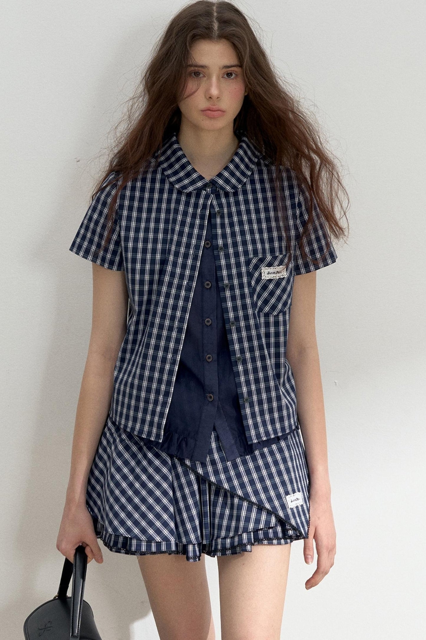 Vintage Blue Check Shirt & Layered Puffy Skirt Set-Up