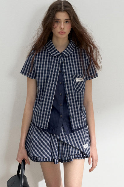 Vintage Blue Check Shirt & Layered Puffy Skirt Set-Up