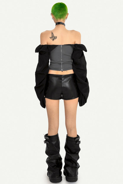 Black PU Leather Short Pants