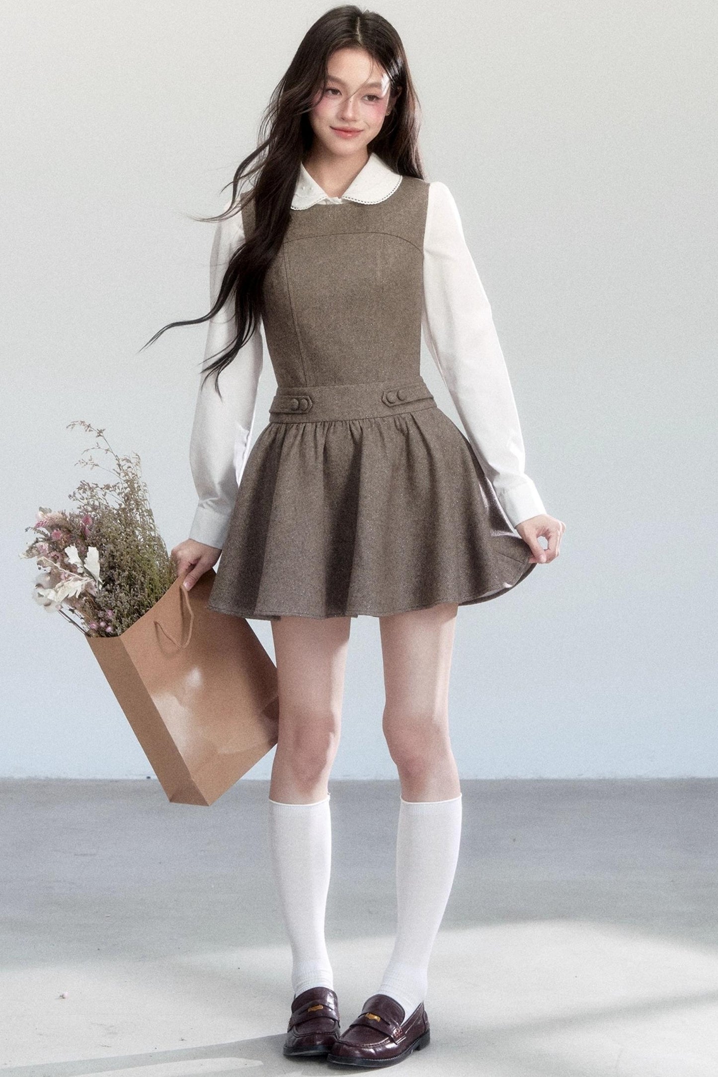 Doll Collar Shirt With Dress Set-Up