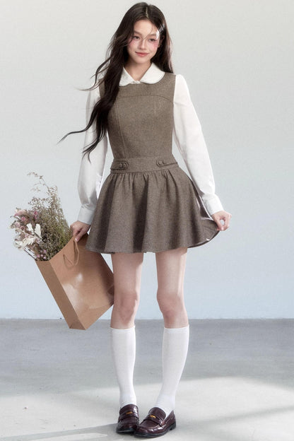 Doll Collar Shirt With Dress Set-Up