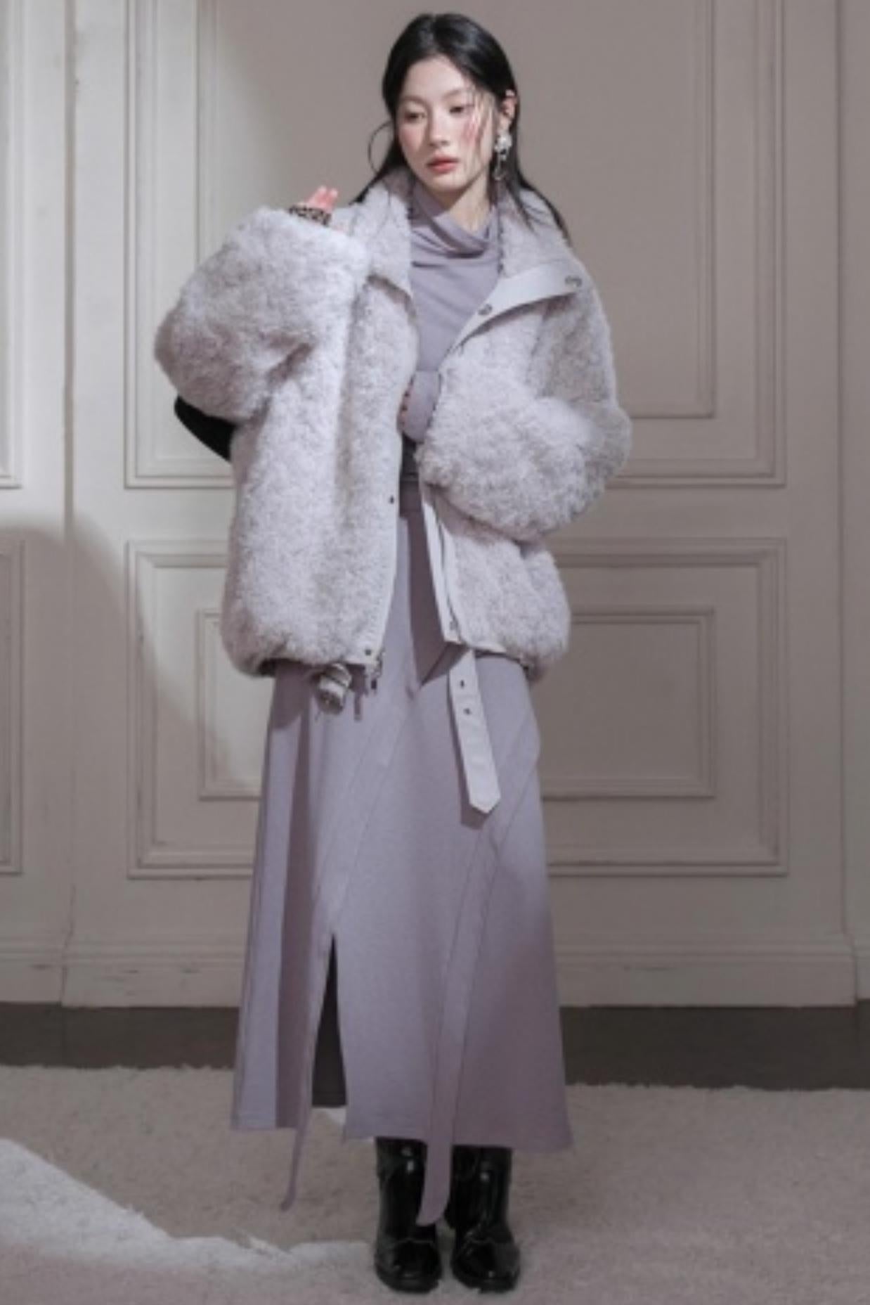 Gray Taro Tie-Dye Top Skirt Set