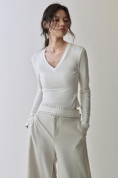 Elegant V Neck Flower T-Shirt