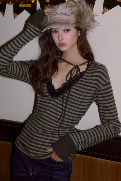 Sweet Tie V-Neck Blouse Top