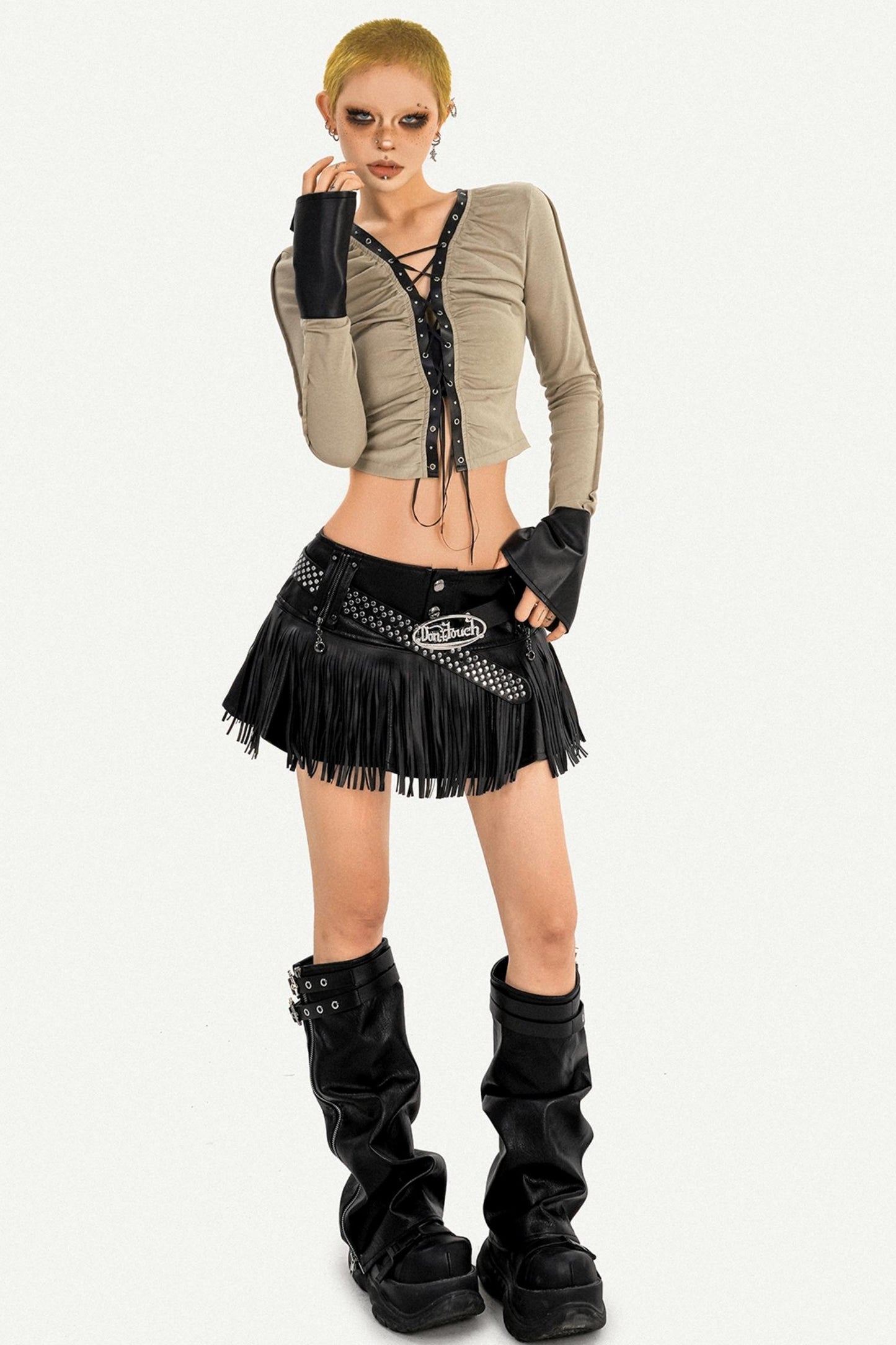 Hot Girl Fringed Leather Skirt
