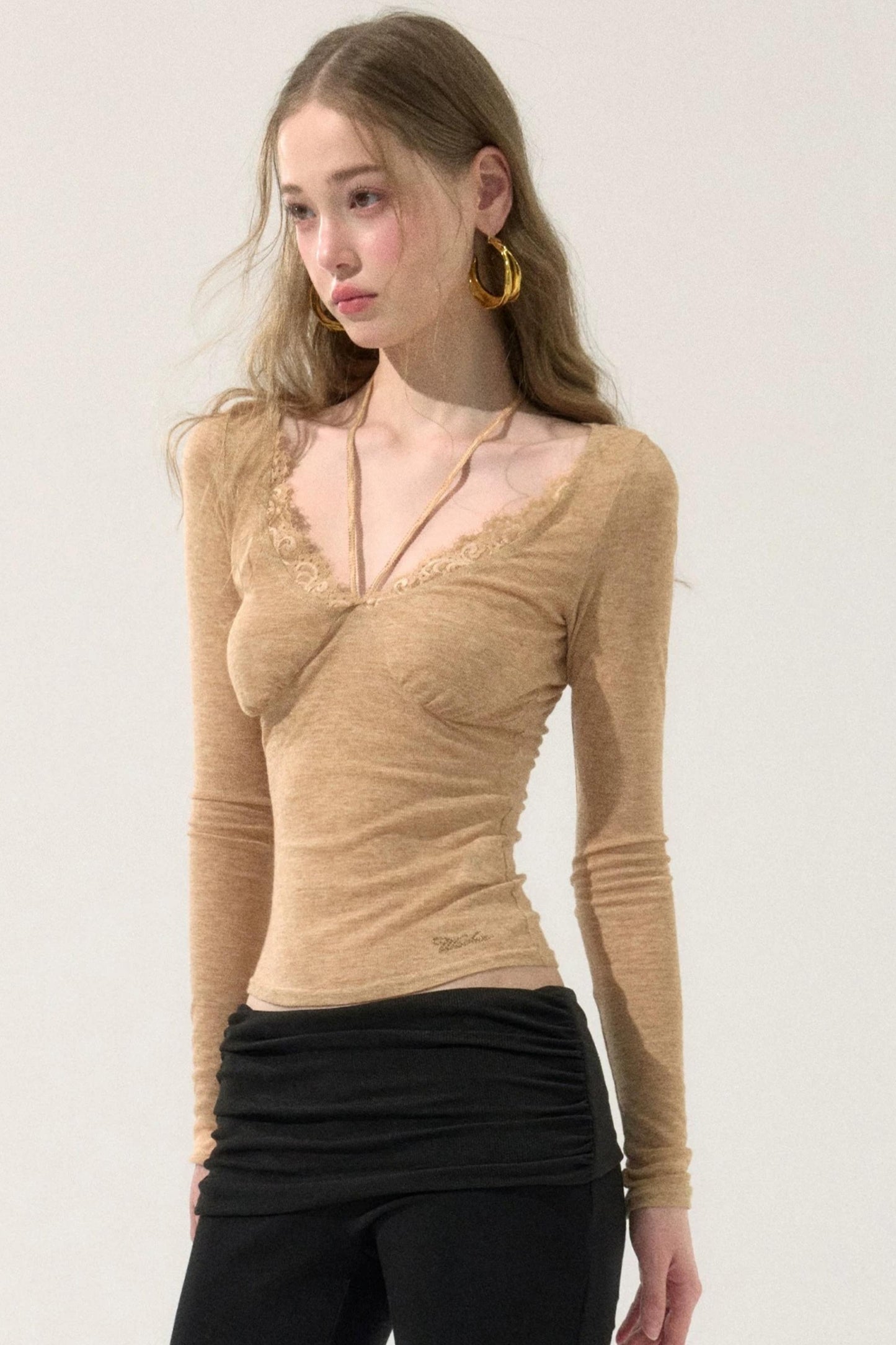Lace Trim V-Neck Top