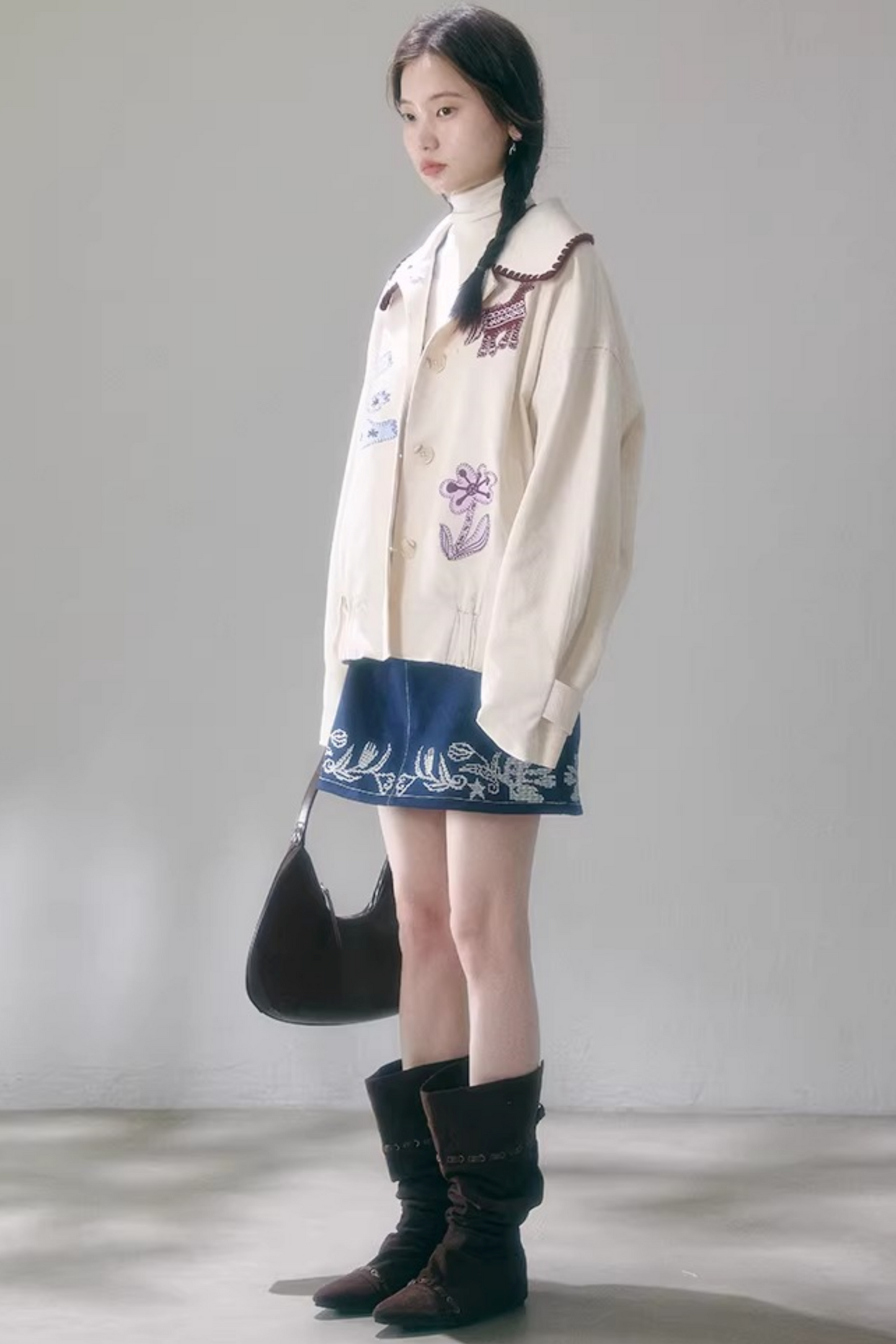 Horse Embroidery Linen Jacket Set