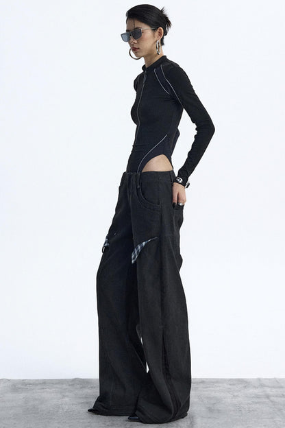 Reflective Stripe Biker Jumpsuit Top