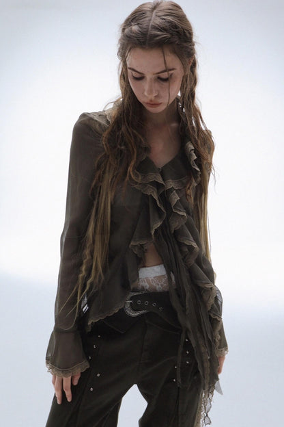 Ruffled Chiffon Yarn Shirt