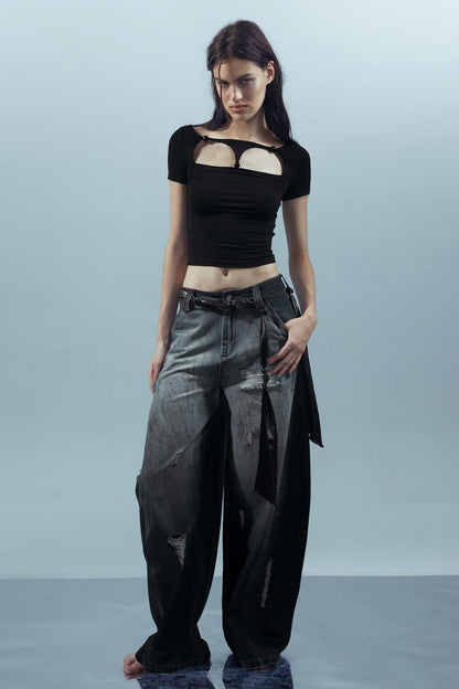 Beaded Mesh Crew Neck Tee