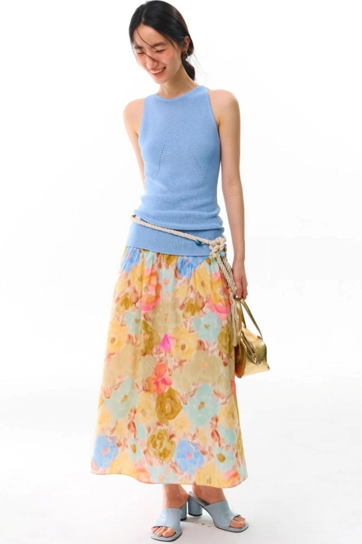 Sunset Coral Cotton A-Line Skirt