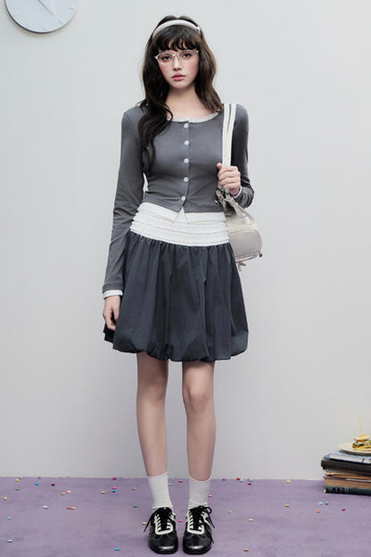 Gray Pleated Midi Skirt