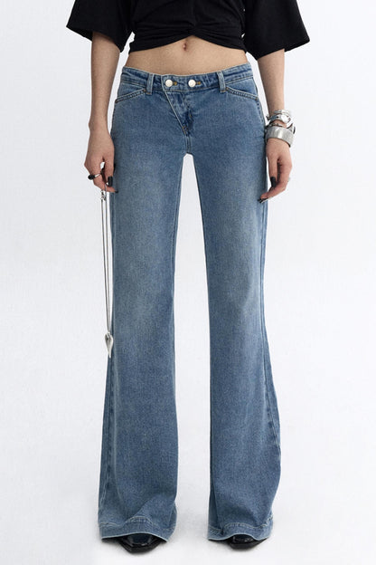 Deconstructed Washed Blue Bootcut Pants