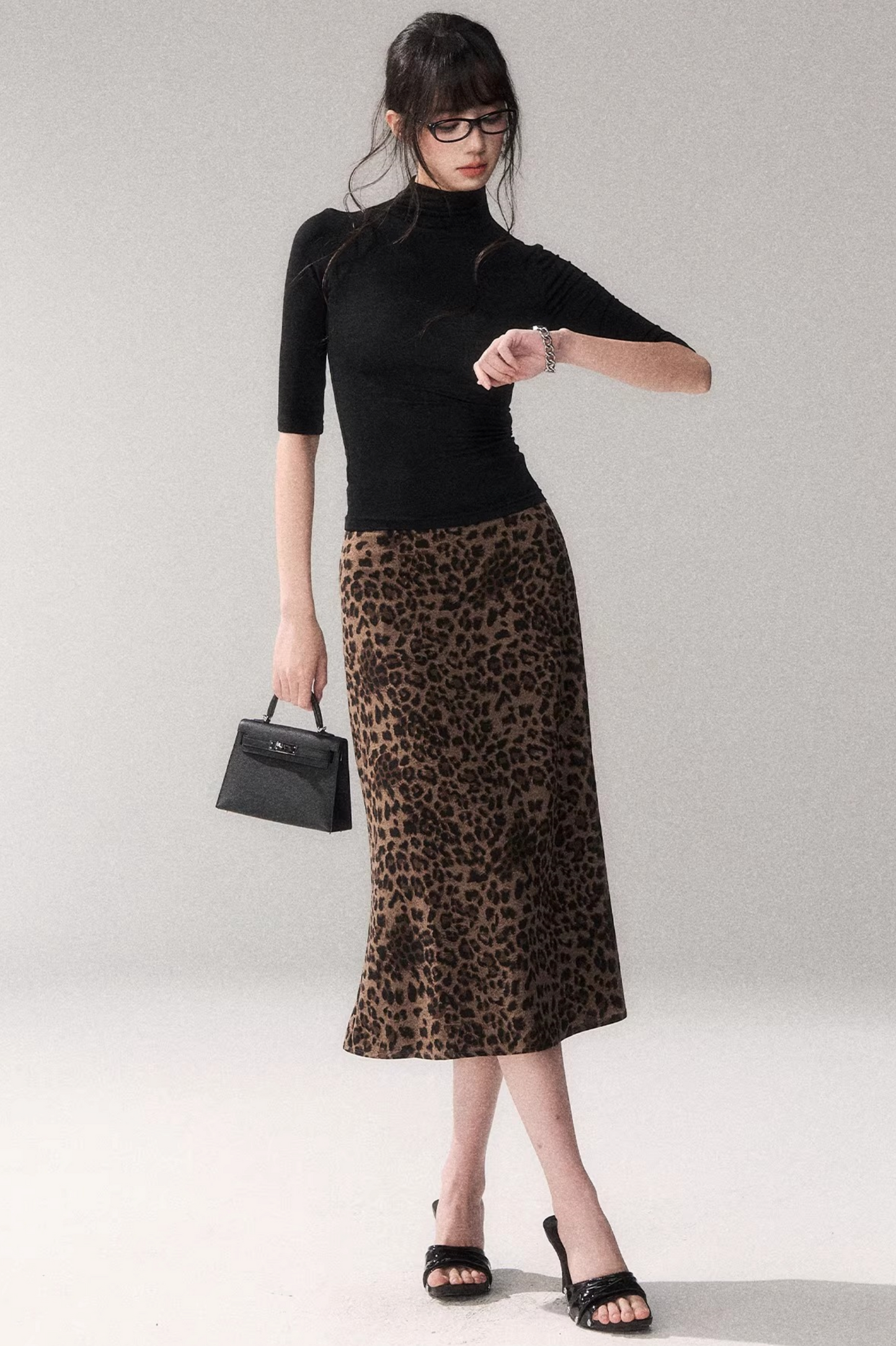 Leopard Print Satin Skirt