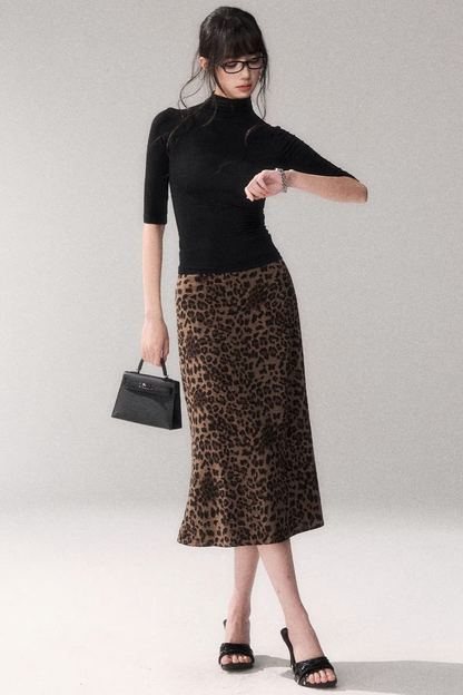 Leopard Print Satin Skirt