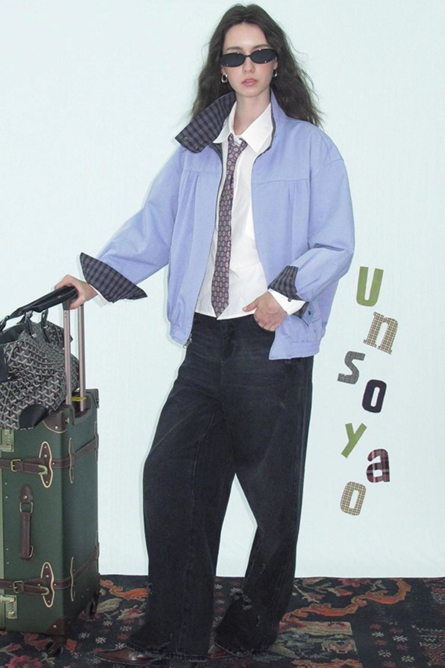 Vintage Plaid Stand-Up Collar Jacket