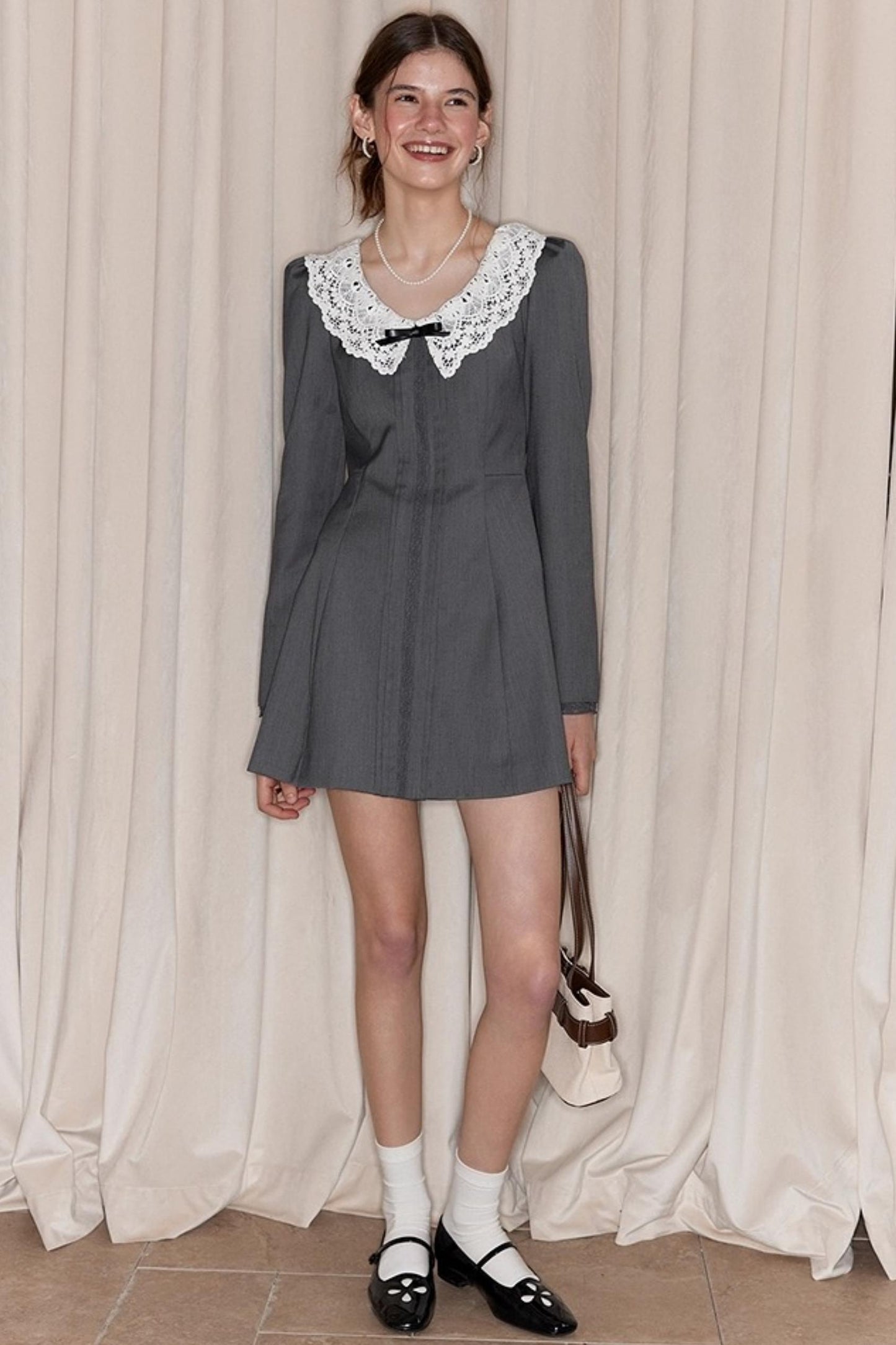 Grey Lace Bow Doll Dress