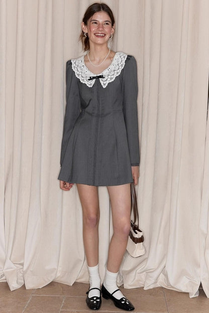 Grey Lace Bow Doll Dress