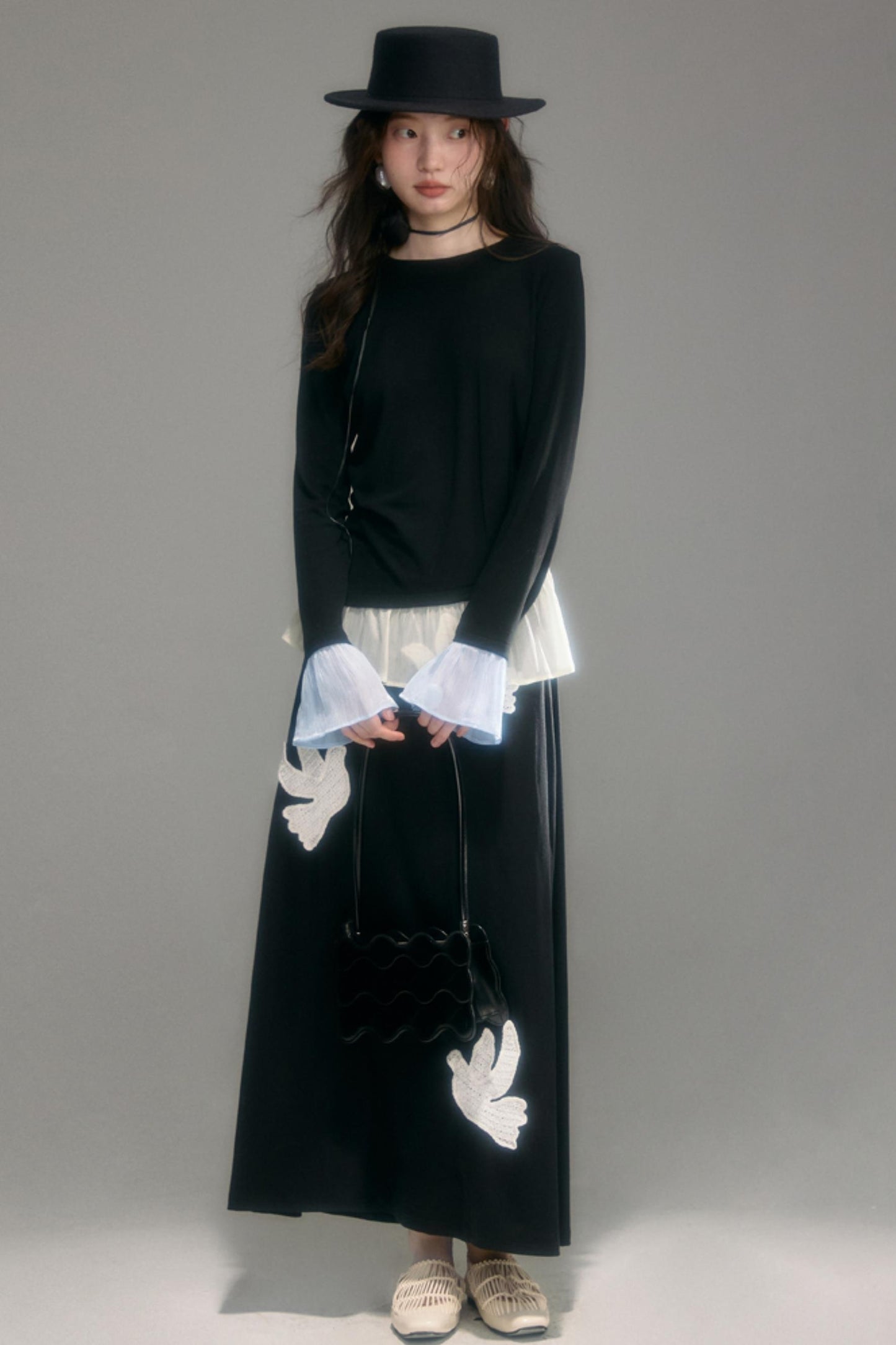 Knitted Panel Long-Sleeved T-Shirt