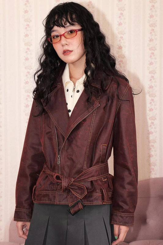 Lapel Cropped Leather Jacket