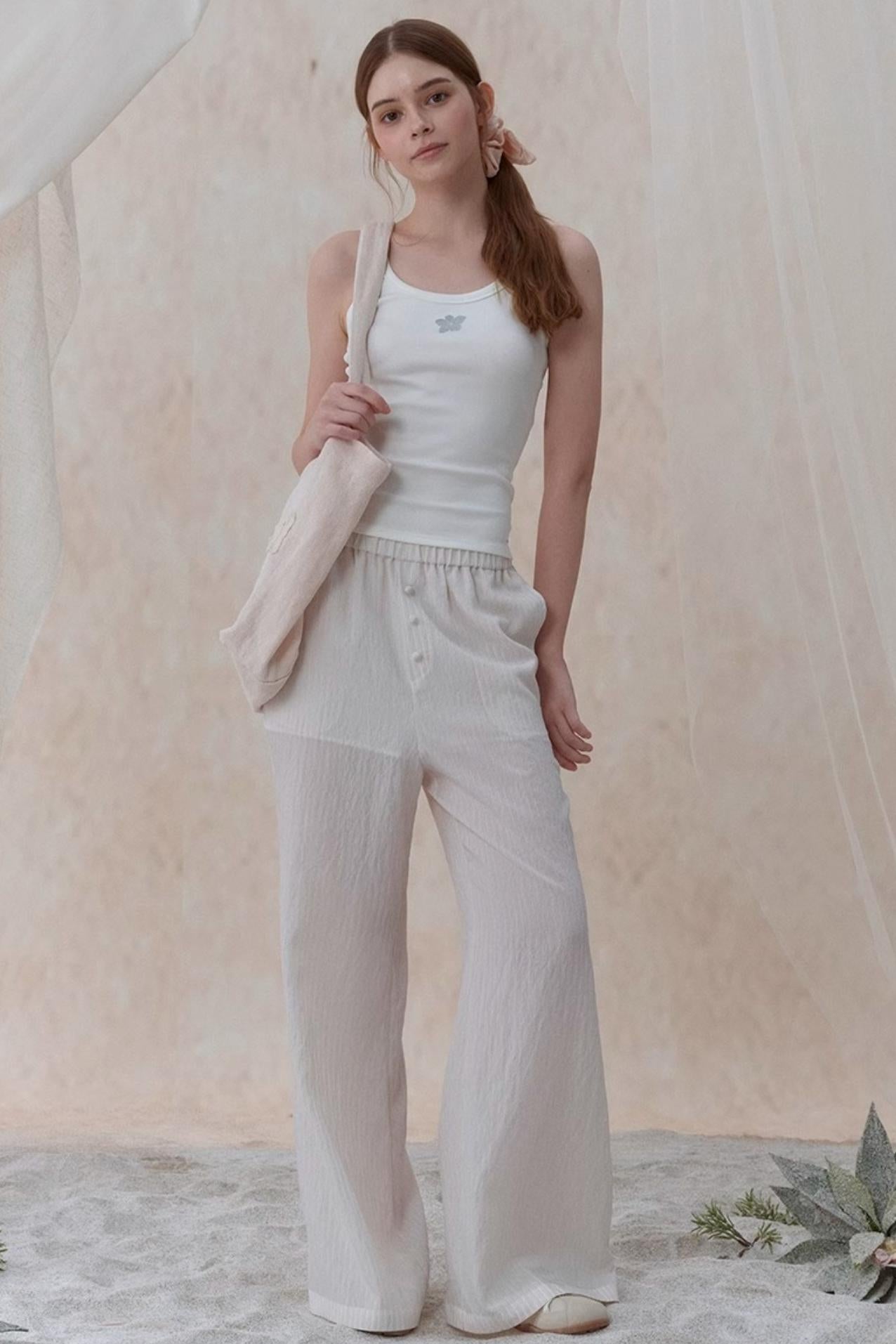 Draped Pearl Stripe Camisole Set-UP